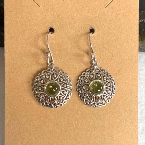 Sterling Silver 925 Celtic Infinity Knot Round Filigree Peridot Dangle Earrings - Picture 7 of 16